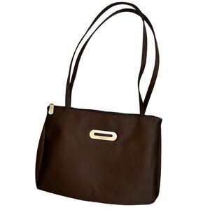 ESPRIT VINTAGE 90’s Women’s Minimalist Shoulder Bag Satin-Like Rich Brown Silver